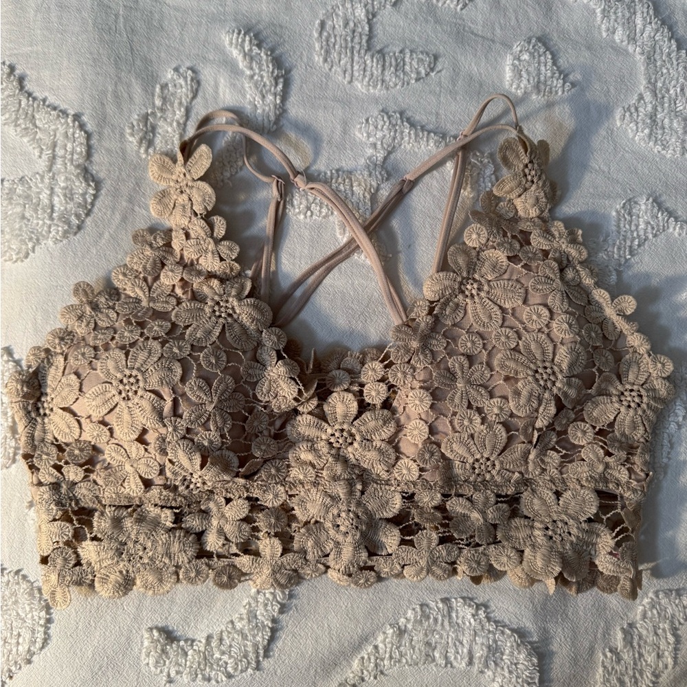Beige Floral Lace Bralette